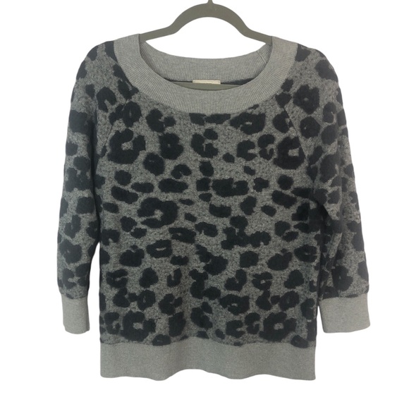 Loft Animal Print Neutral Crew Neck Sweater Soft Fuzzy Textured Banded Hem - Picture 2 of 10